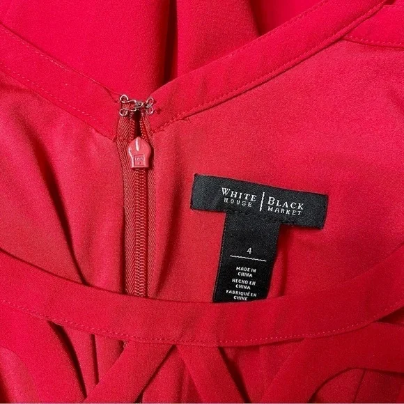 White House Black Market Red Fit & Flare Party Dress 4 Small - Picture 10 of 12